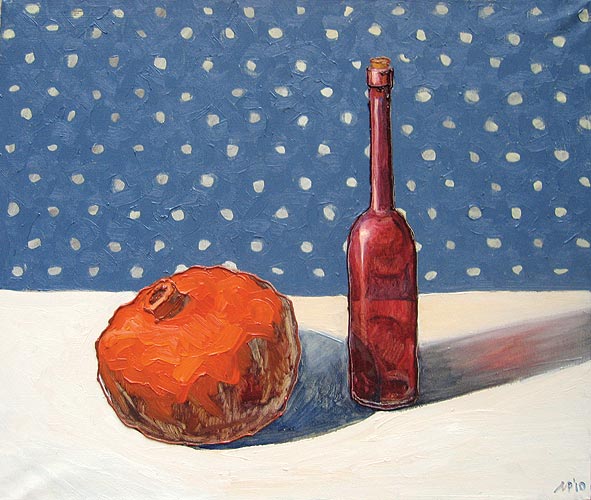 Натюрморт с красной бутылкой. х.м., 70х60 см., 2010 г.